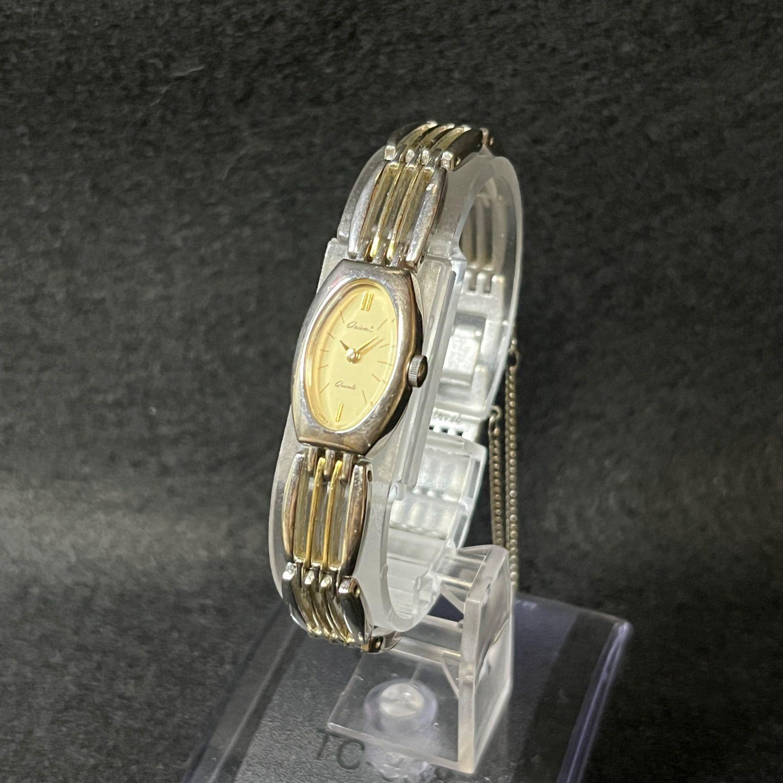 Used [Working Item] ORIENT POP Orient QZ Oval Gold Dial Ladies Watch J90122X-30 B2 Battery Replaced