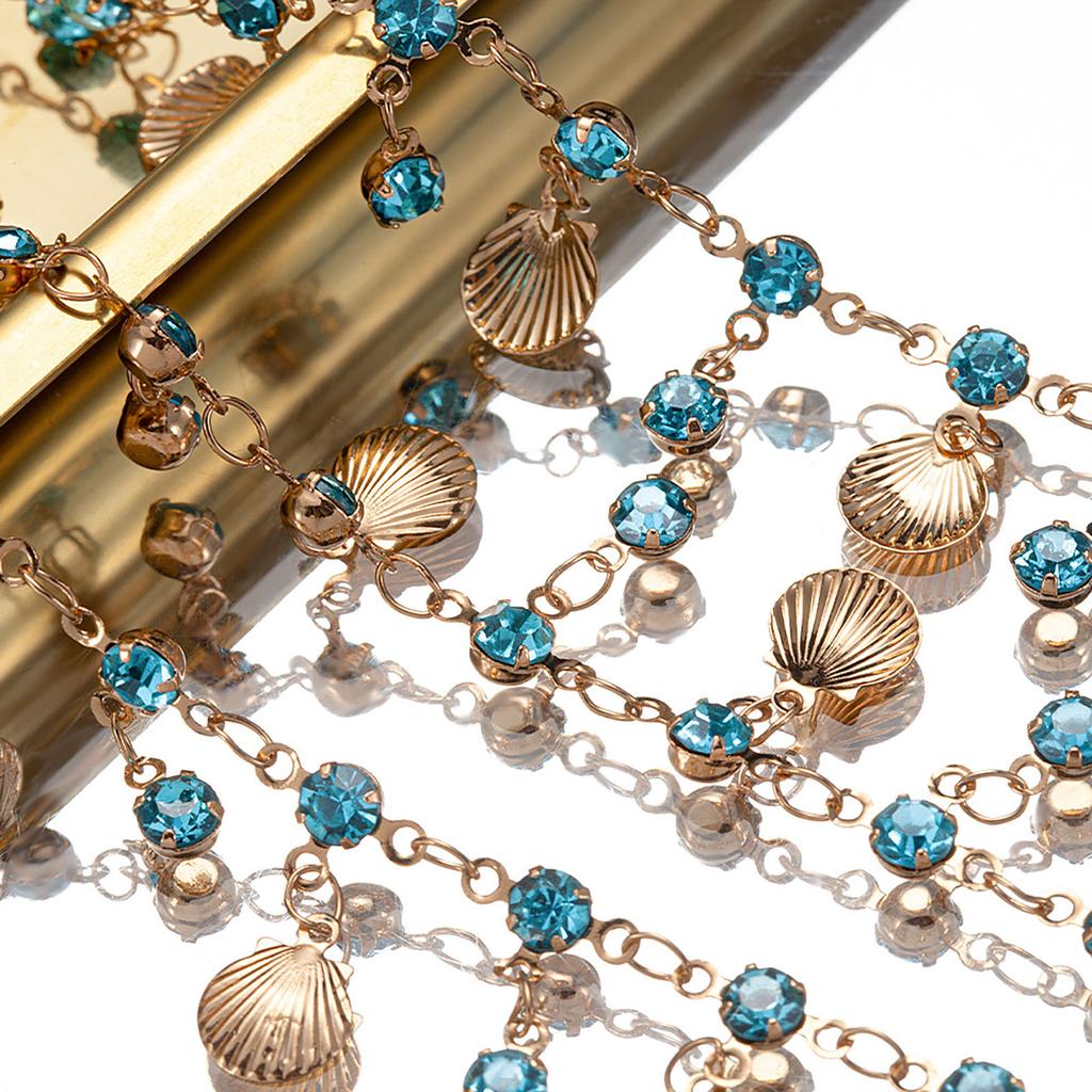 Link Chains for DIY Craft Blue Rhinestone Shell Vintage Style Tassel Chains for DIY Bracelet Supplies