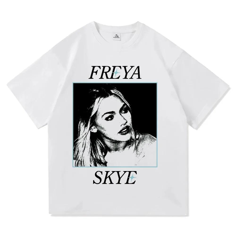 Freya Skye Vintage Halftone Porträt Grafik Unisex Schweres Übergroßes Streetwear Schwarzes T-Shirt für Musik & Popkultur-Liebhaber
