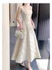 Women's Summer French Embroidered Slim Fit Retro Long Dress with Waist-Cinching and Elegant Charm