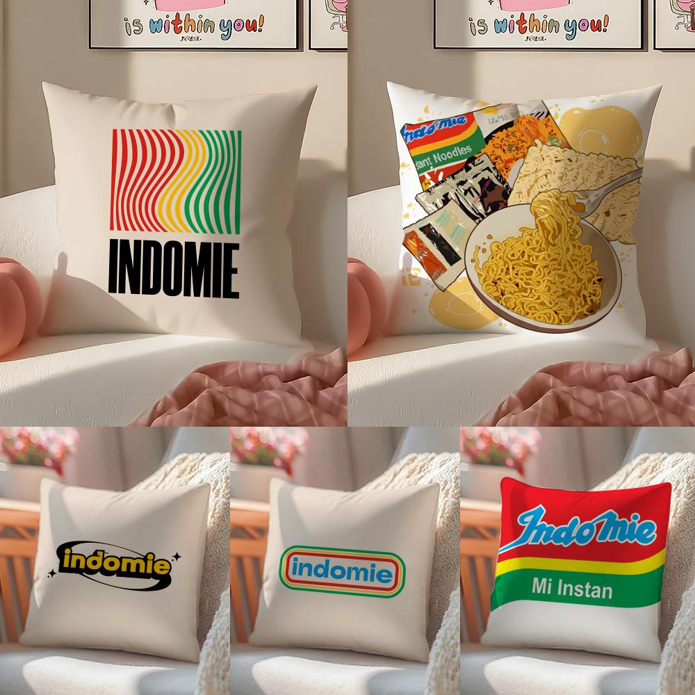 Voedsel Logo Fast Food I-Indomie Schattige Kussensloop Dubbelzijdige Bedrukking Kort Pluche Bank Kussenhoes Slaapkamer Nachtkastje Kussen