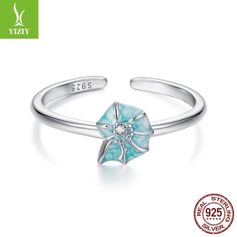 S925 Sterling Sølv Konkylie Åpen Justerbar Ring, Blå Sommer Bruksring Sjarm