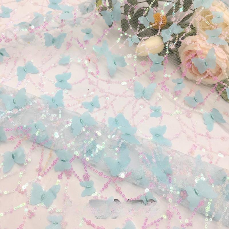 1 Yard Laserstickerei Dreidimensionaler Stoff Schmetterling Netz Kinderkleid Pailletten Stoff Material für Kleidung