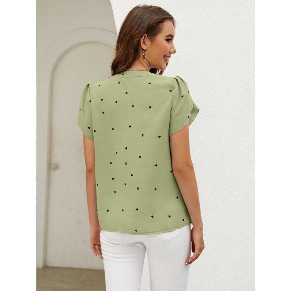 IHUASU Women's Summer V-neck Love Petal Sleeve Shirt Temperament Women's Top