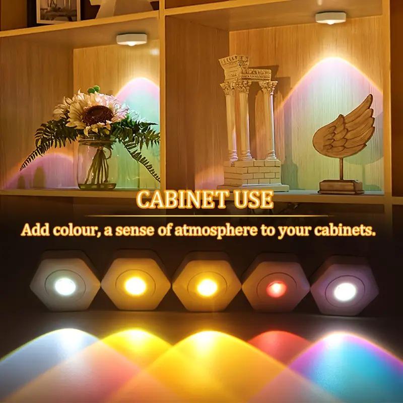 Creative White Hexagonal Cat Eye Sunset Red Projection Lamp – LED Touch Decorative Wall Light