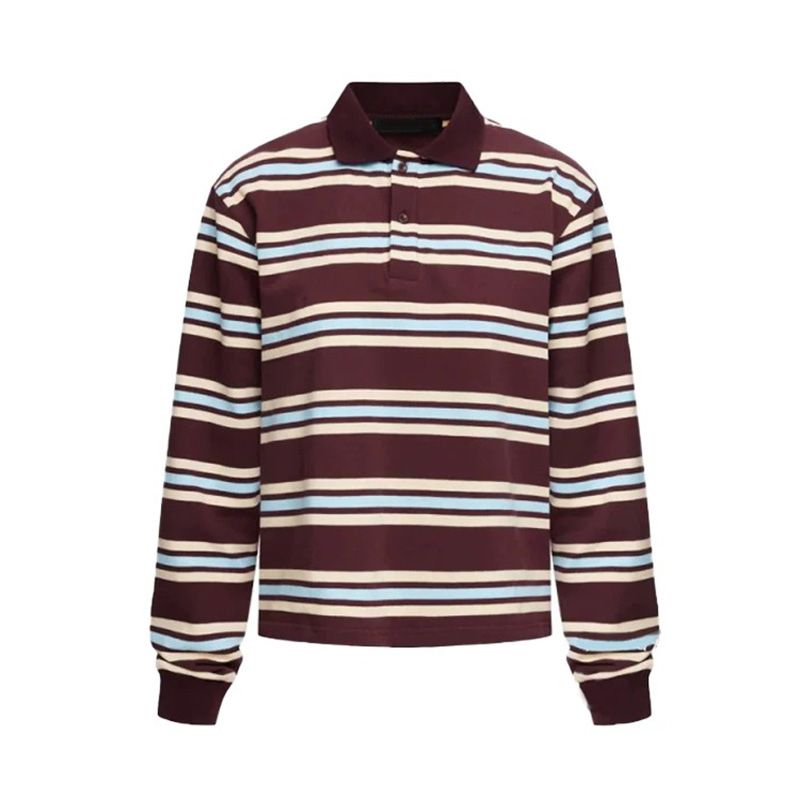 Miu Series Visual Sense American Retro Sexy Contrast Color Stripes Polo Collar Lazy Sense Long Sleeves Versatile T-shirt