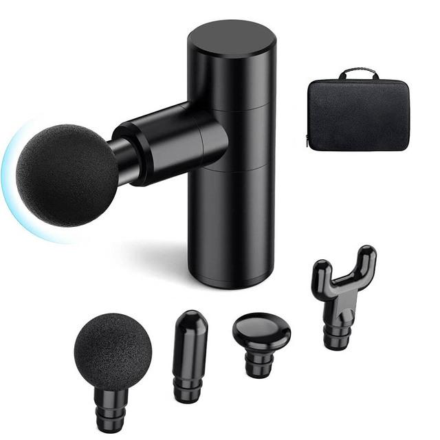 Tiny Massage Gun Deep Tissue Handy 4 Speeds Percussion Muscle MassagingTool with 4 Massage Heads Powerful Fascia Gun Super Quiet чёрный