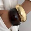Salircon Vintage Punk Coffee Thick Irregular Resin Acrylic Bangles Women Geometric Metal Wide Bangle Bracelet Charm Jewelry Gift