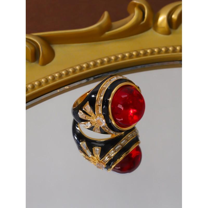 Винтажное французское ретро эмалированное черное кольцо-бабочка с нишевым дизайном, ощущение высокого качества Number 9 красный