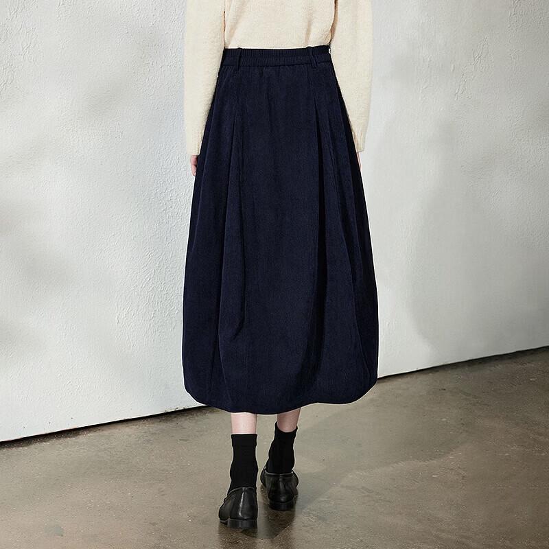 Women's Corduroy A-Line Midi Skirt with Elastic Waist