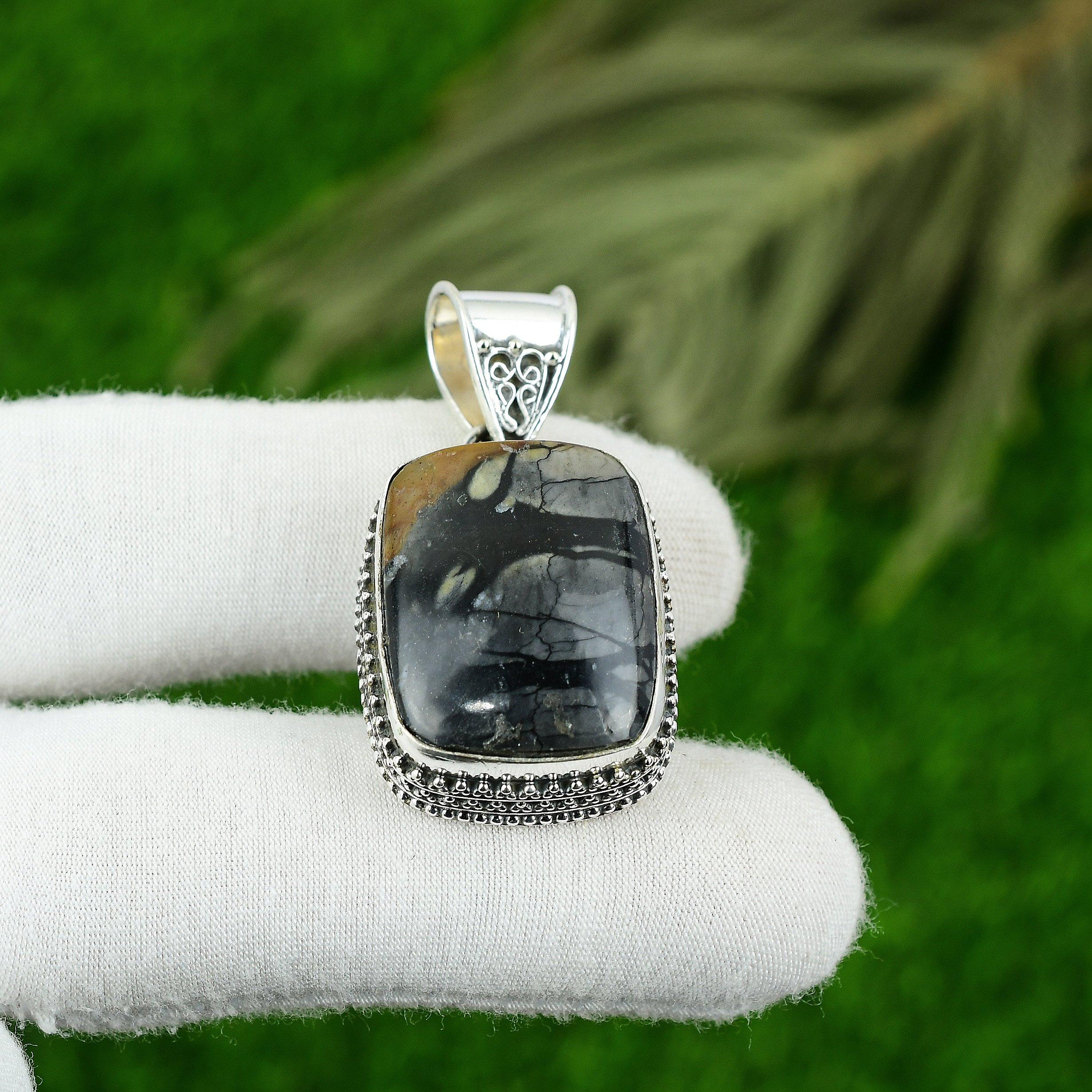 

Sterling Silver Radiant Picasso Jasper Stone Daughter Vintage Engagement Pendant