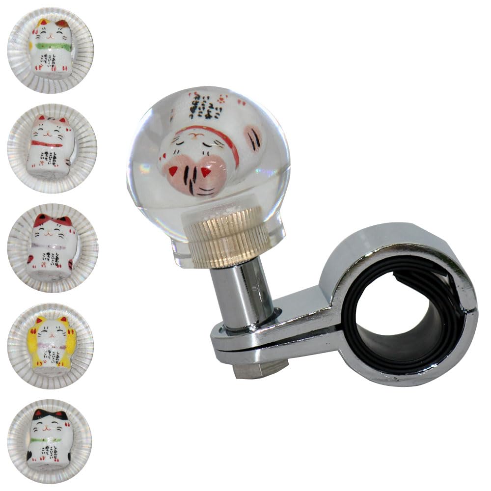 Truck Steering Wheel Red Spinner, Crystal, Maneki-neko Design, (Mad Max)