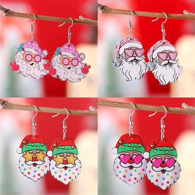 Funny Santa Claus Christmas Sunglasses Wooden Earrings - Double-Sided, Creative & Cute