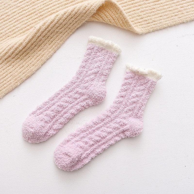 Coral Velvet Socks Women's Postpartum Sleep Autumn and Winter Mid-tube Home Lined Velvet Thickened Moon Socks Plush Floor Socks