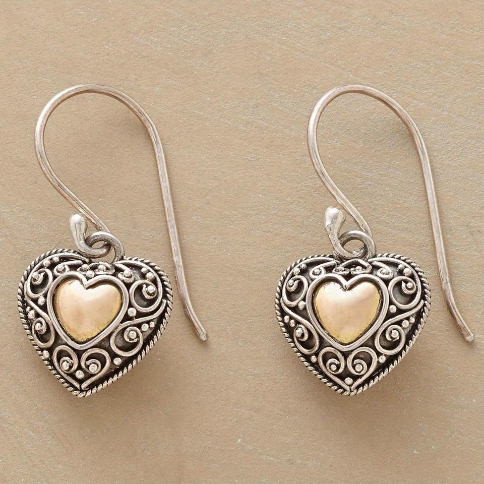 Böhmischer Stil Handgeschnitzte Herzförmige Anhänger Ohrringe Damen Vintage Versilbert Hängeohrringe Schmuckzubehör Handwerk