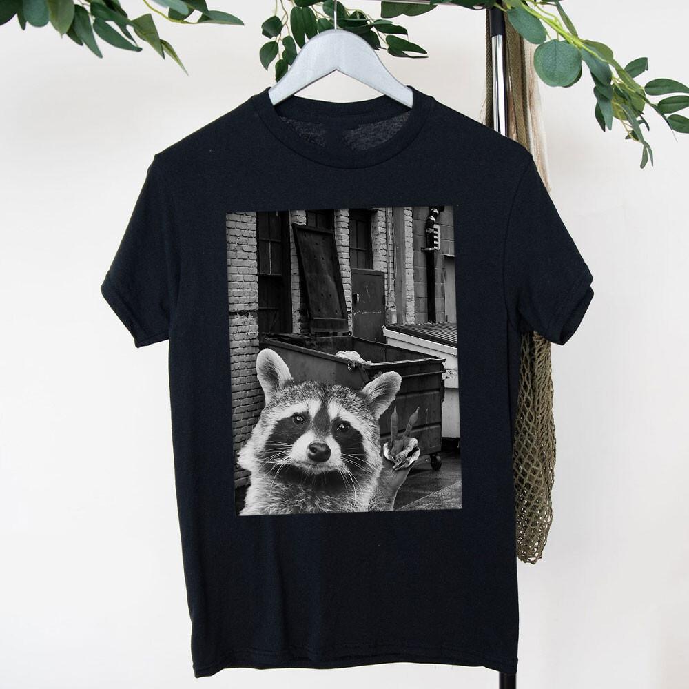 Waschbär Spaß T-Shirt Amerikanisch Retro Trendig Materialfusion Niedliches Haustier Multi-Stil Herren- und Damen- Lustiges und Humorvolles T-Shirt