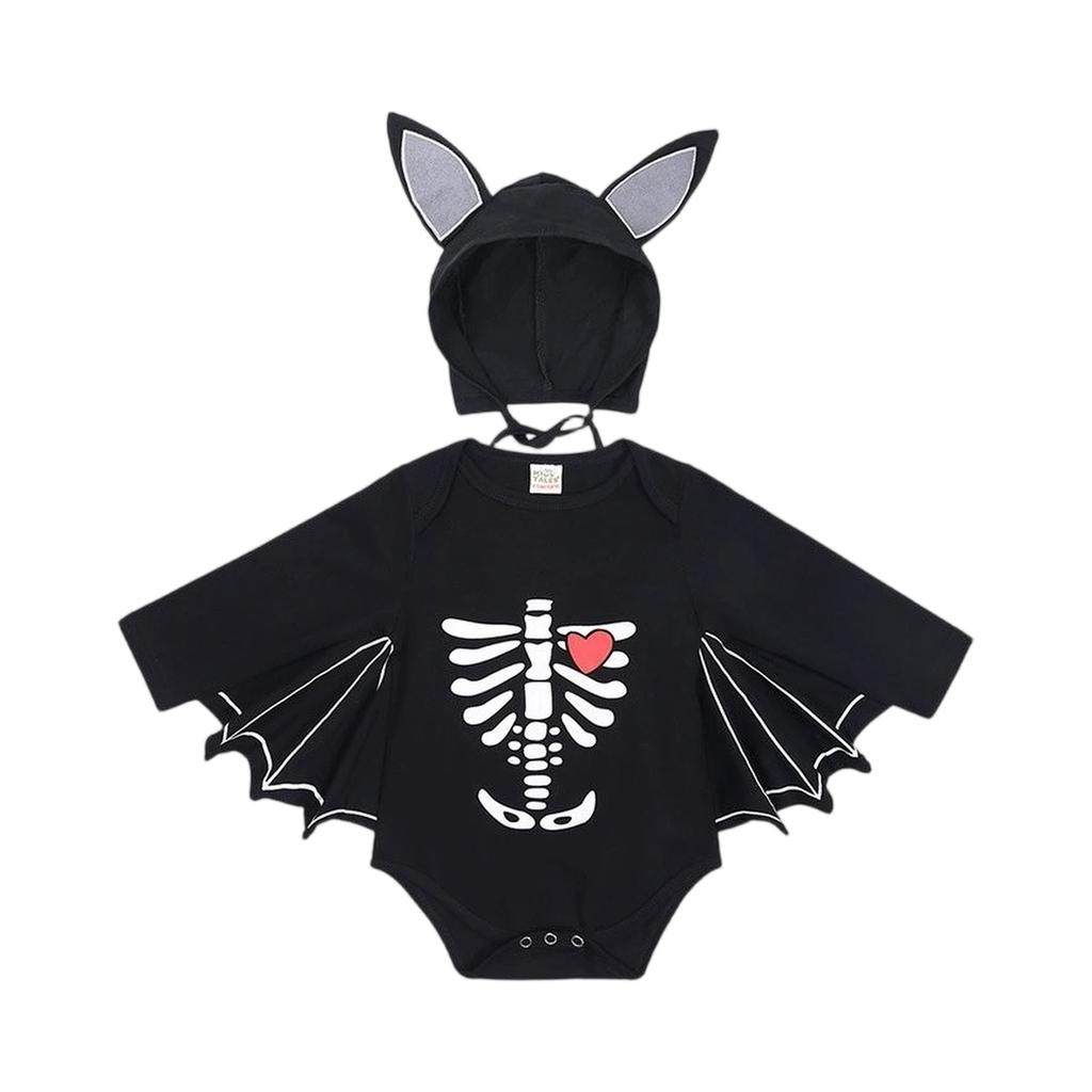 Halloween Baby Black Bat Costume Cosplay Romper Jumpsuit Infant Boys Girls Purim Party Carnival Fancy Dress Long Short Umorden