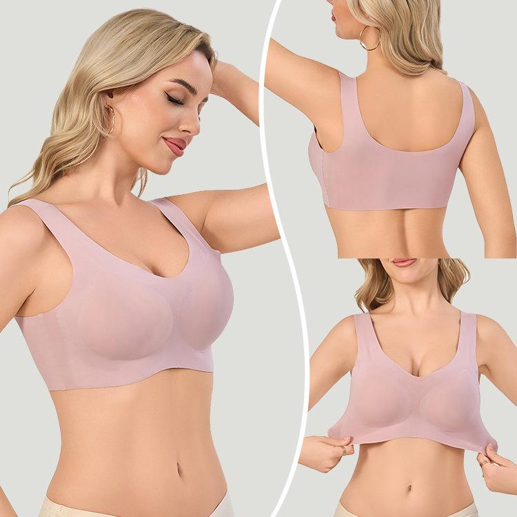 Women's One-Piece Fixed Cup Seamless Bra, Wireless Push Up Breathable Beauty Back Thin European American Style Everyday Underwear