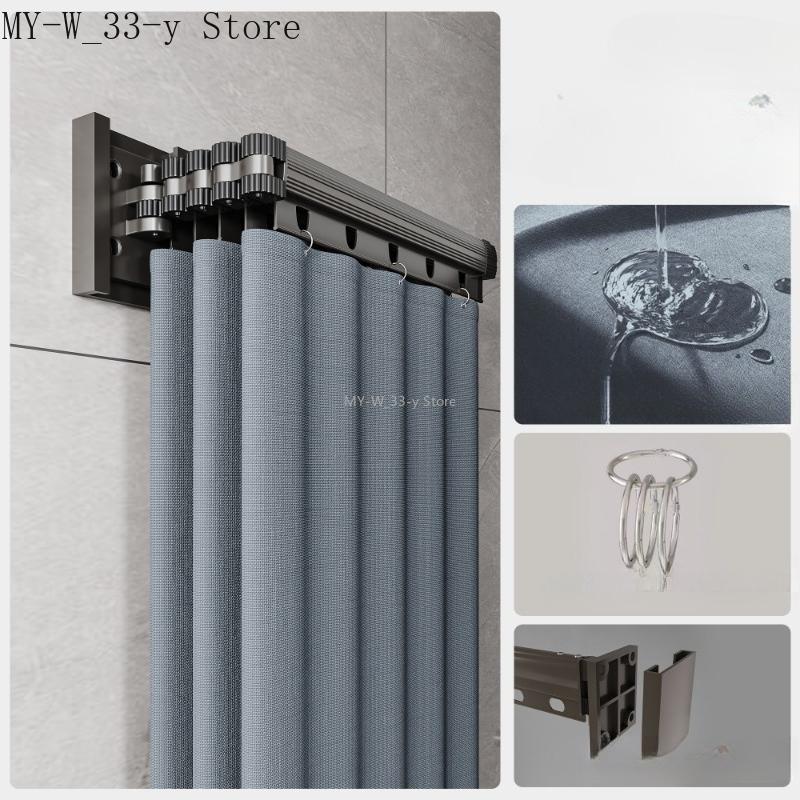 Foldable Waterproof Shower Curtain with Suction Cups No Drilling for Bathroom Partition Dry and Wet Separation EVA Curtain