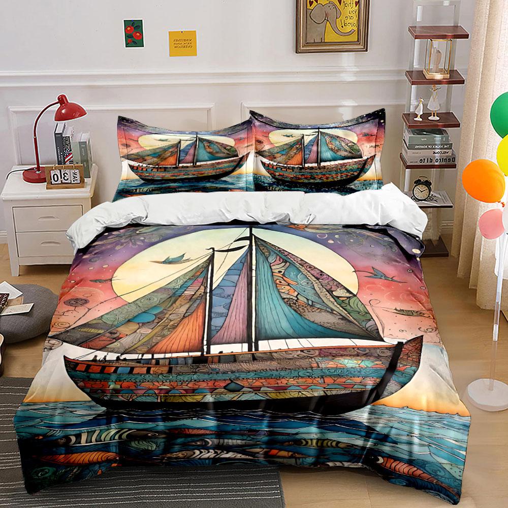 

Colorful sailboat with patterns. Bedding sets Duvet cover sets Duvet covers Pillowcases(1 * Duvet Cover 2 * Pillowcases, without duvet insert) 135x200cm