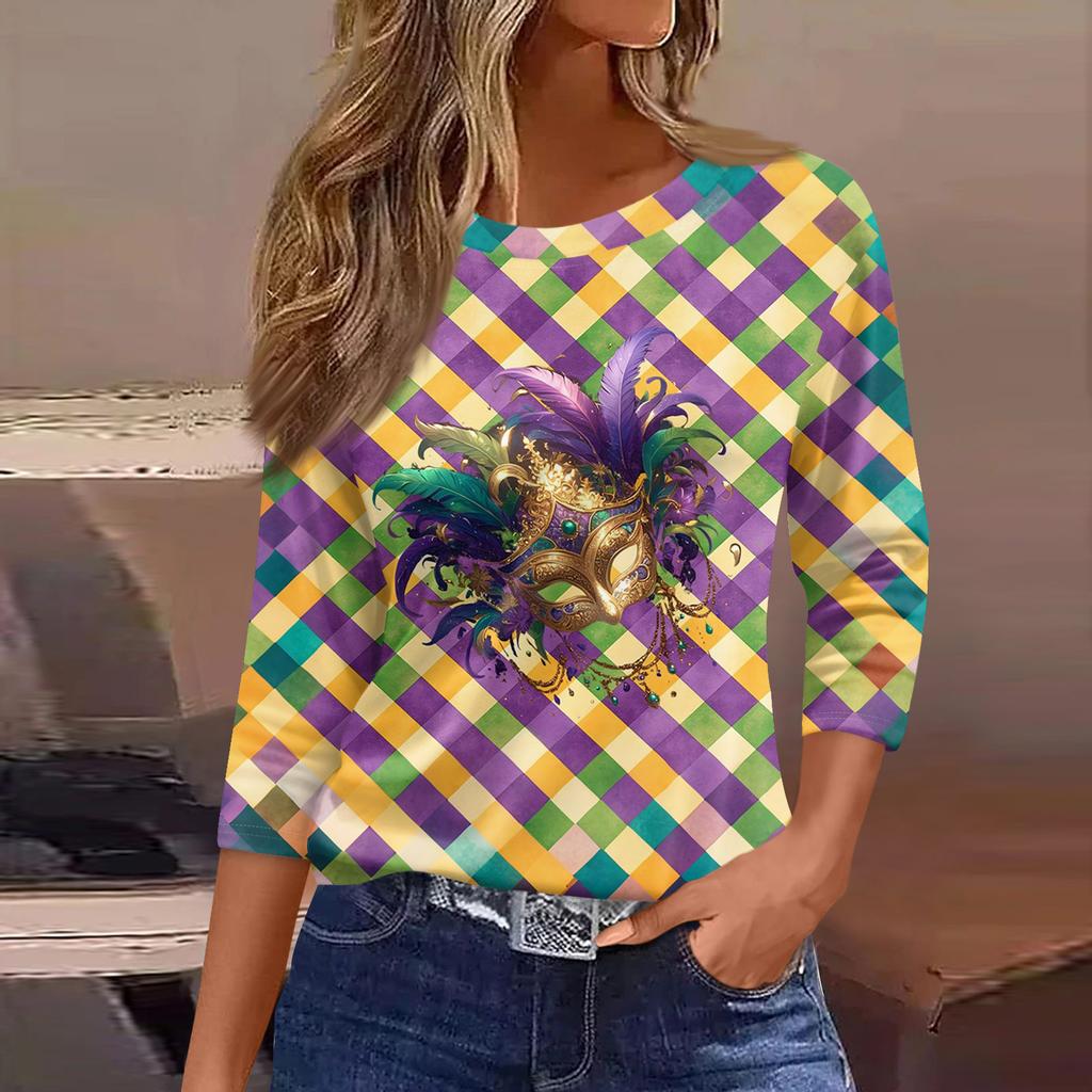 3/4 Length Sleeve Womens Tops Floral Print Vintage Fashion Casual Loose With Round Neck Plus Size Shirts