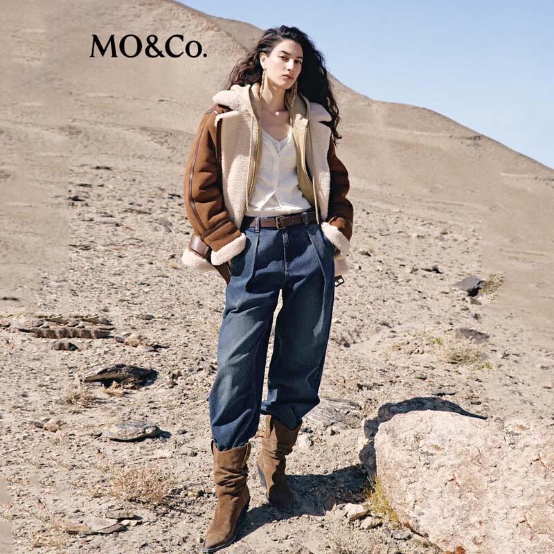 MO&Co. Women's Tailored Pleated Wide-Leg Jeans