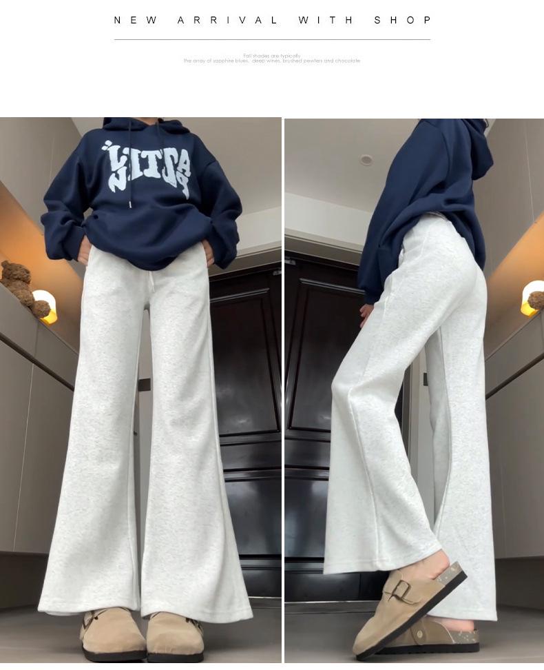 Douyin Women’s Winter Fleece-Lined Micro Flare Sweatpants - 2024 High Waist Slimming Wide Leg Horseshoe Pants