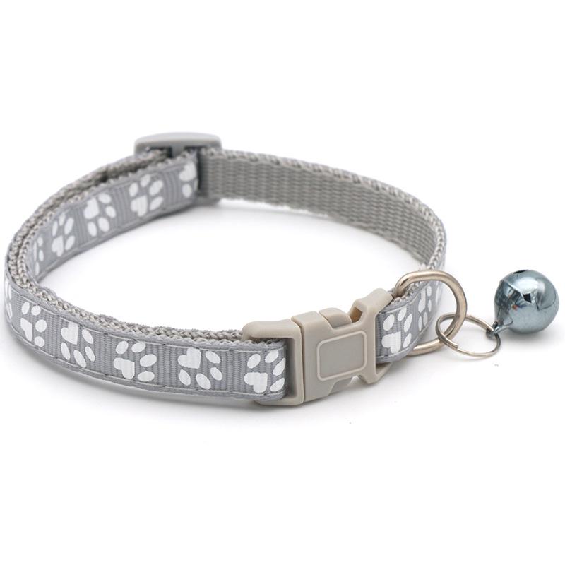 Pet Patch Cat & Dog Collar w/ Paw Print Bell & Safety Buckle