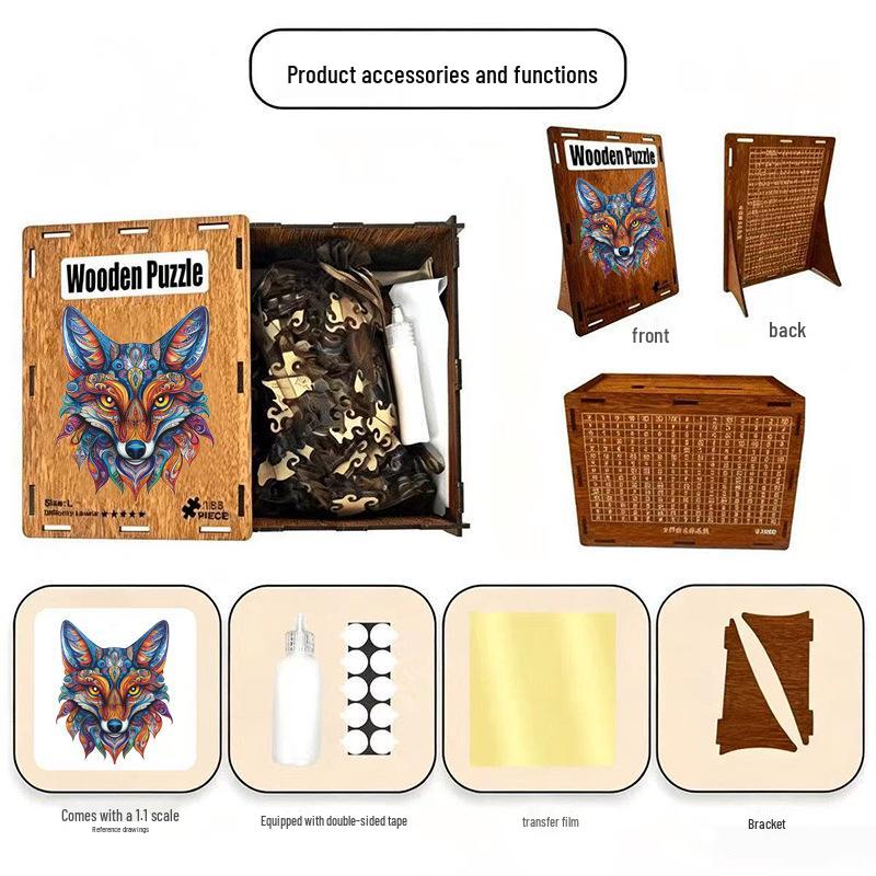 HOOLOOG Handmade Totem Fox Cross-Stitch Wooden Puzzle and Decorative Painting Gift