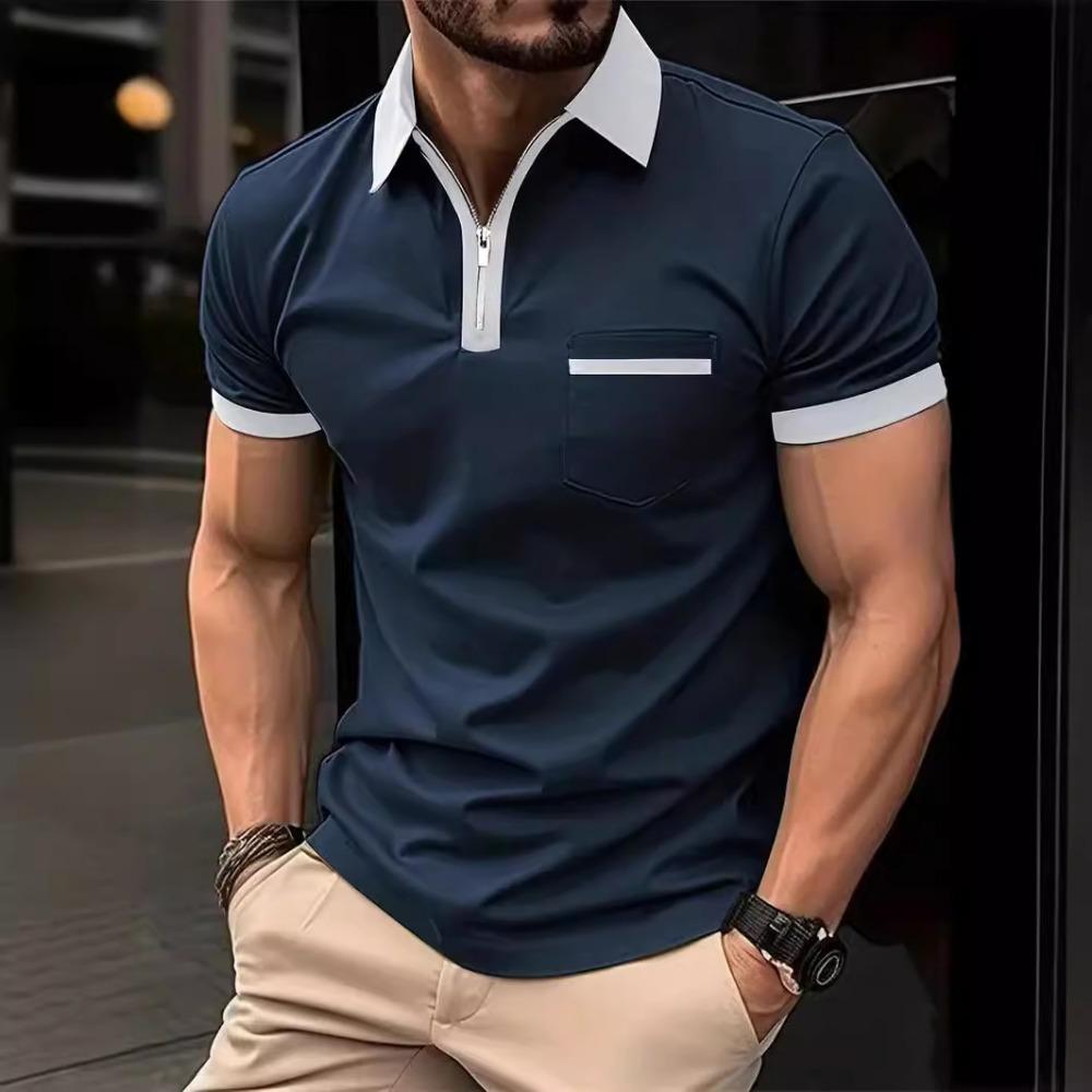 Men's Casual Chest Pocket Short Sleeved T-shirt Polo Shirt