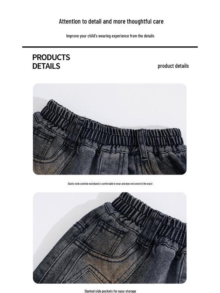 Autumn 2025 Boys' Loose Korean Style Retro Distressed Straight-Leg Jeans