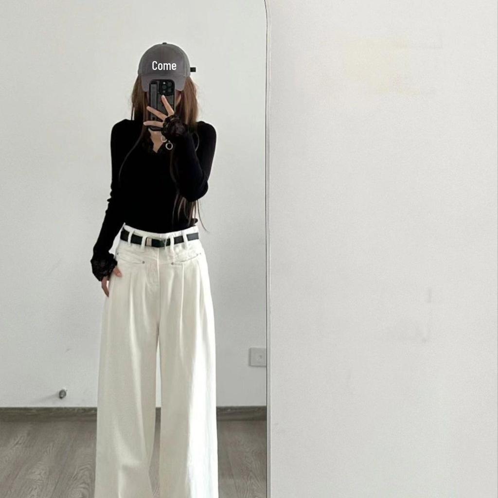 Slim Fit Lace Long Sleeve Brushed Base Top for Autumn and Winter