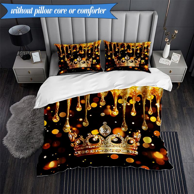 3PCS Pink Crown Sparkle Majesty Bedding Set,Including 1pc Duvet Cover And 2pcs Pillowcases Perfect for Bedroom, Dormitory, Fan Christmas Gift