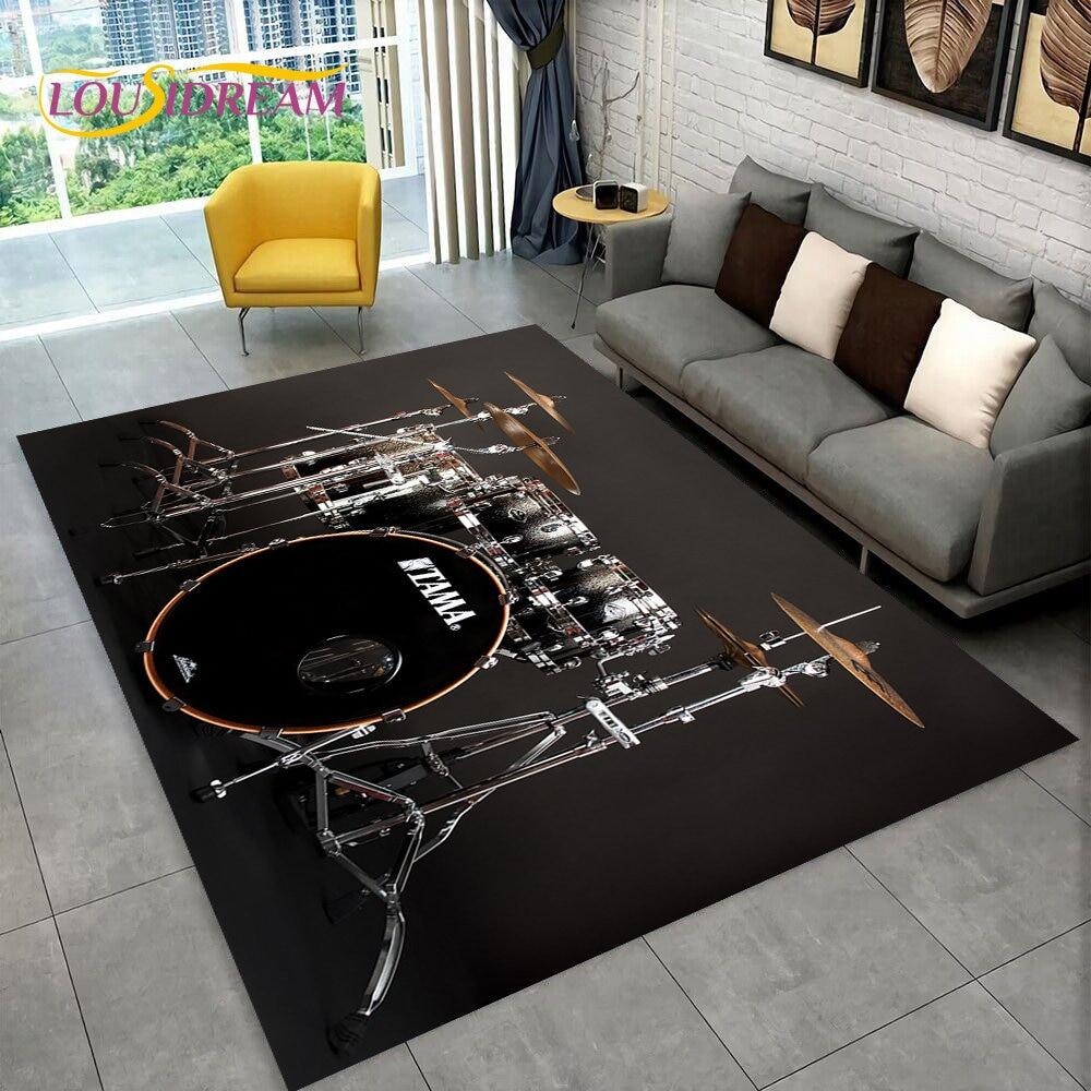 Drum Kit Music Instruments Drum Set Area Rug,Carpet for Home Living Room Bedroom Sofa Doormat Kitchen Decor,Non-slip Floor Mat
