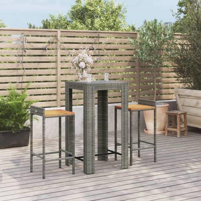VidaXL 3-piece Garden Bar Set Grey Poly Rattan/solid Acacia Wood, Bar Table Set, Pub Set, Set 3187707