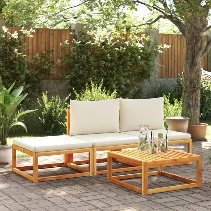 VidaXL Garden Footrest with Cushions Solid Acacia Wood, Footrest, Outdoor Footrest, Pallet Footrest, 4008158