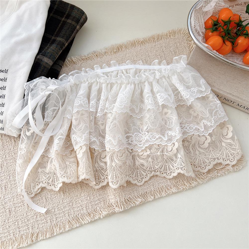 White Floral Ballet Lace Mesh Half Skirt - Women's Spring/Autumn Korean Style