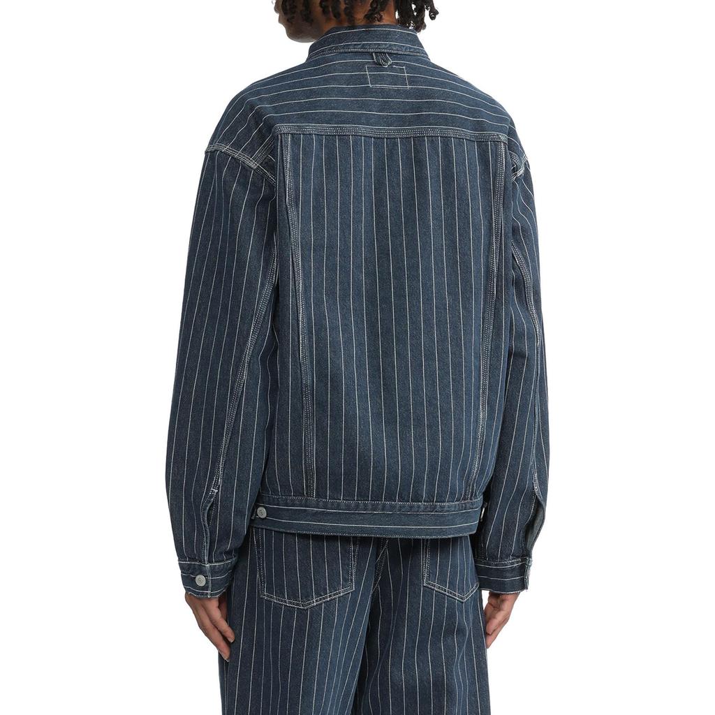 Carhartt WIP Striped Collar Single-Breasted Pocket Denim Jacket Unisex Jackets Dark-Blue CHXJKI033011M-BLA