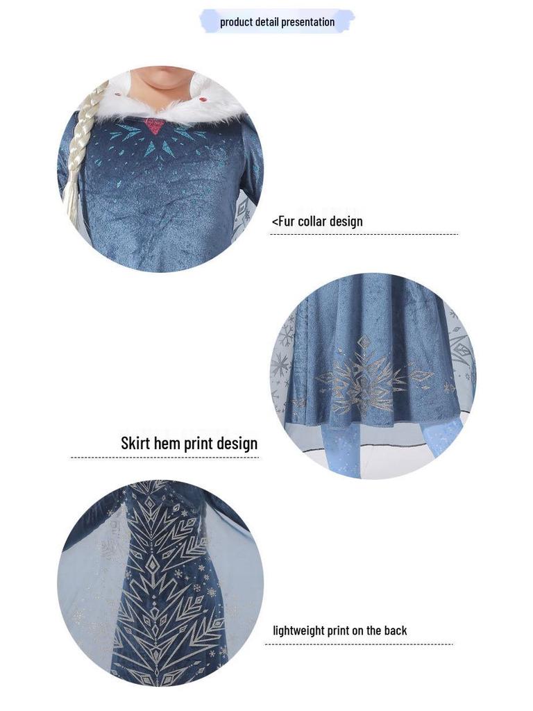 Halloween Elsa Princess Dress with Fur Collar for Girls