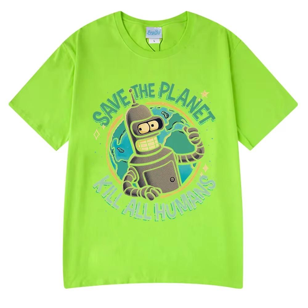 Funny Save The Planet Kill All Humans Robot Graphic Print T Shirt Men's Women Fashion Short Sleeve T-shirt Oversized  Tees