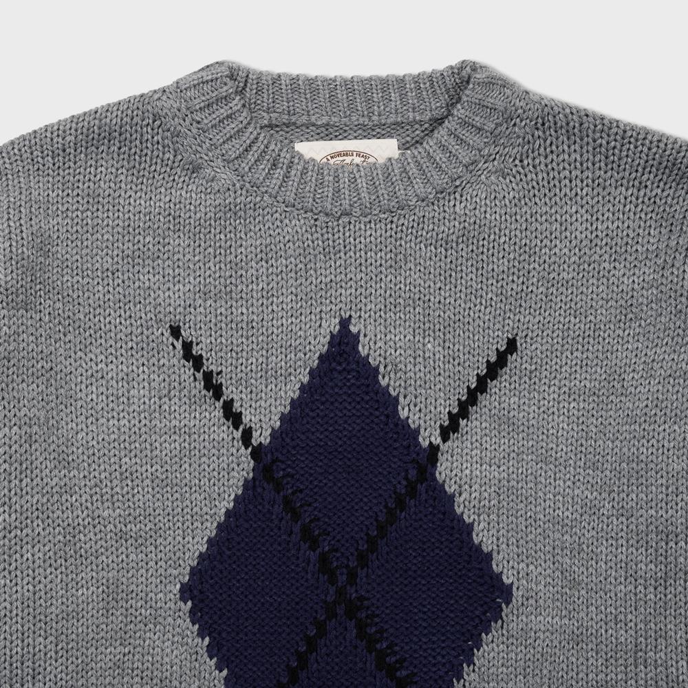 AMFEAST Chunky Funky Argyle Sweater Grey