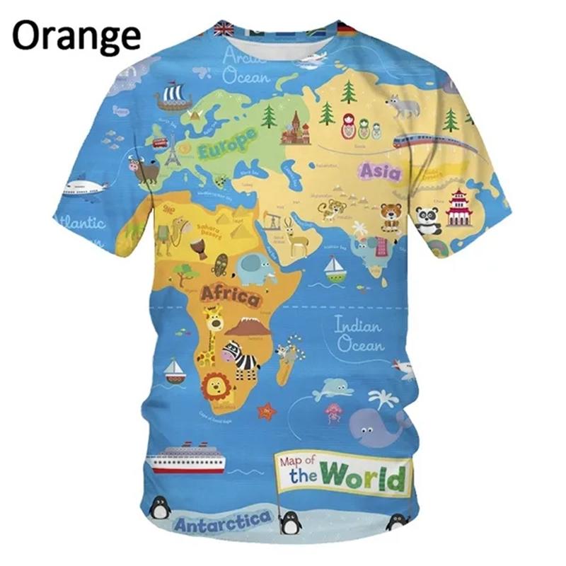 

World Map Men s Fashion 3D Printed T-shirt Casual Fun Short Sleeve Novelty Men s Graphic Tees Y2k Tops 4XL