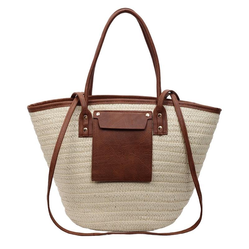 Straw large-capacity bag women's new trendy fashion woven handbag crossbody shoulder bag bucket bag