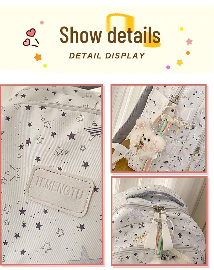 Women's Cute Star Print Korean Style Middle School Backpack - Campus Double Shoulder Bag