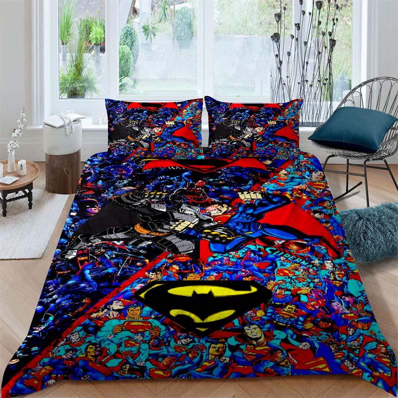 

New Batman Print Bedding Set – Duvet Cover Set – Luxury Teen Gift for Double/Single Beds 135x200cm