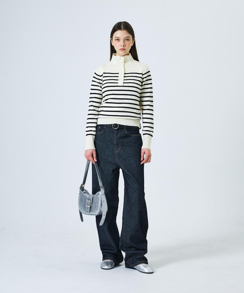 Damiswi Striped High-Neck Open Collar Knit_Ivory