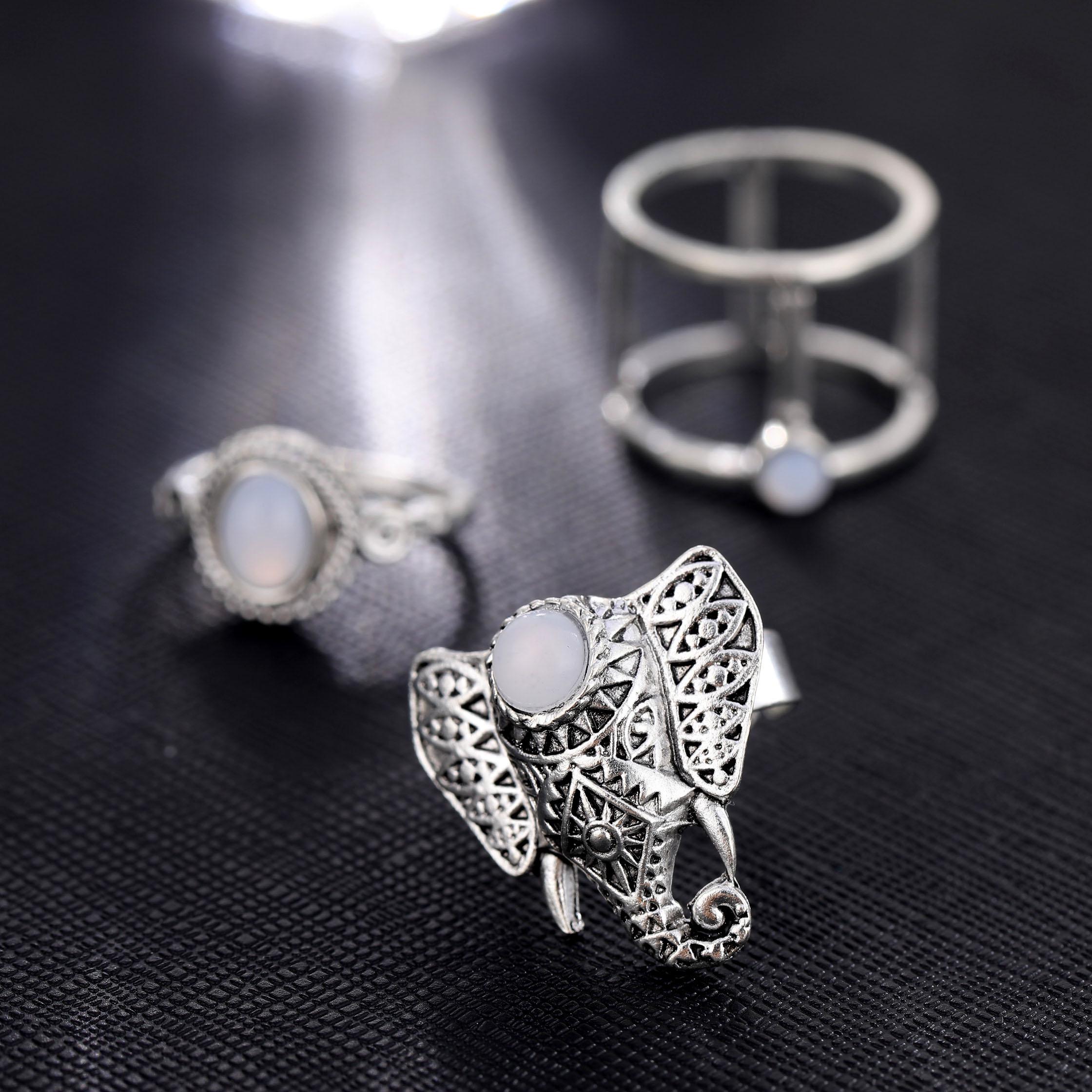 

3 шт./компл. богемное женское кольцо со слоном, полый дизайн, творческая личность, этническое ювелирное кольцо на костяшку пальца серебряный