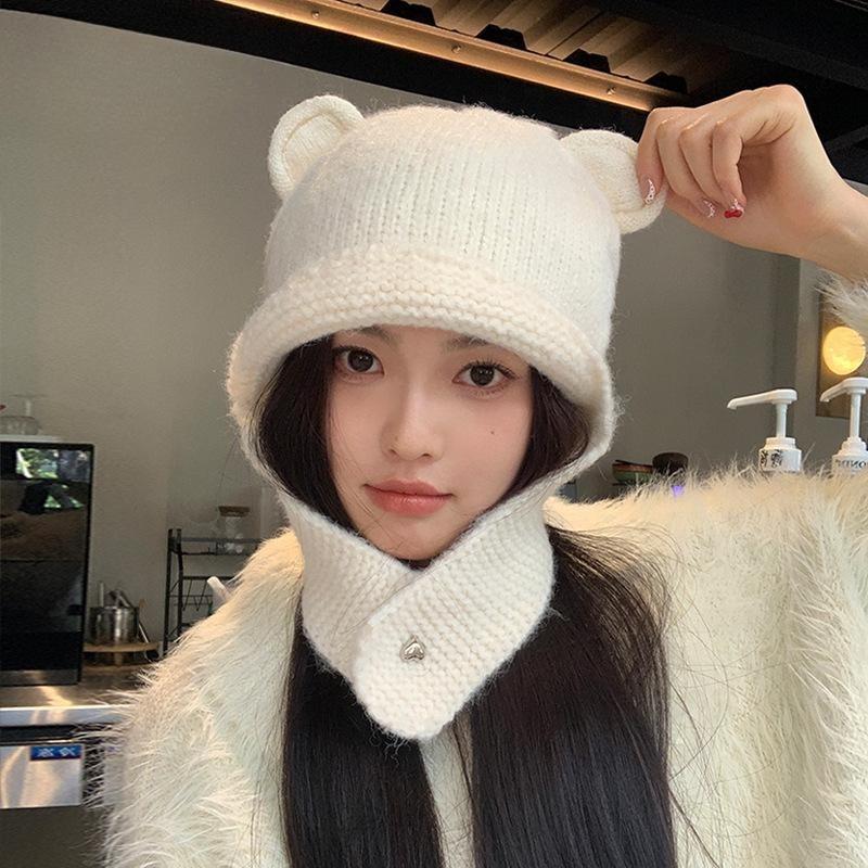 Nuovo cappello lavorato a maglia in lana con orsetto, autunno e inverno, cappello caldo a pullover, protezione per le orecchie fredde all'aperto per bambini, cappello Lei Feng