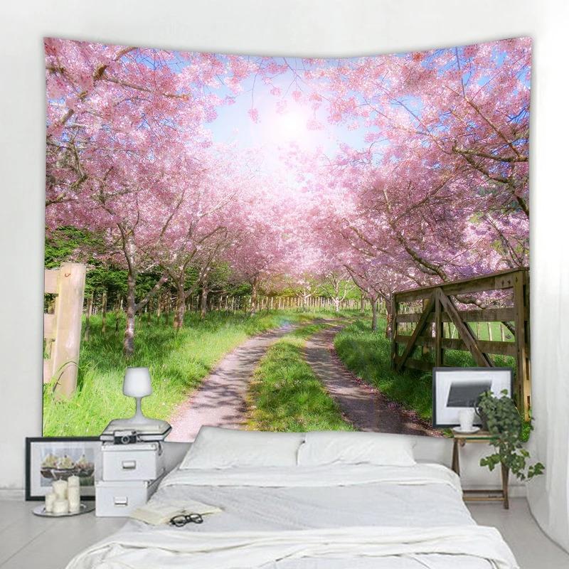 Garden Printed Tapestry Arched Flower Door Pattern Hanging Cloth Home Decoration Bedroom Living Room Wall Background Cloth