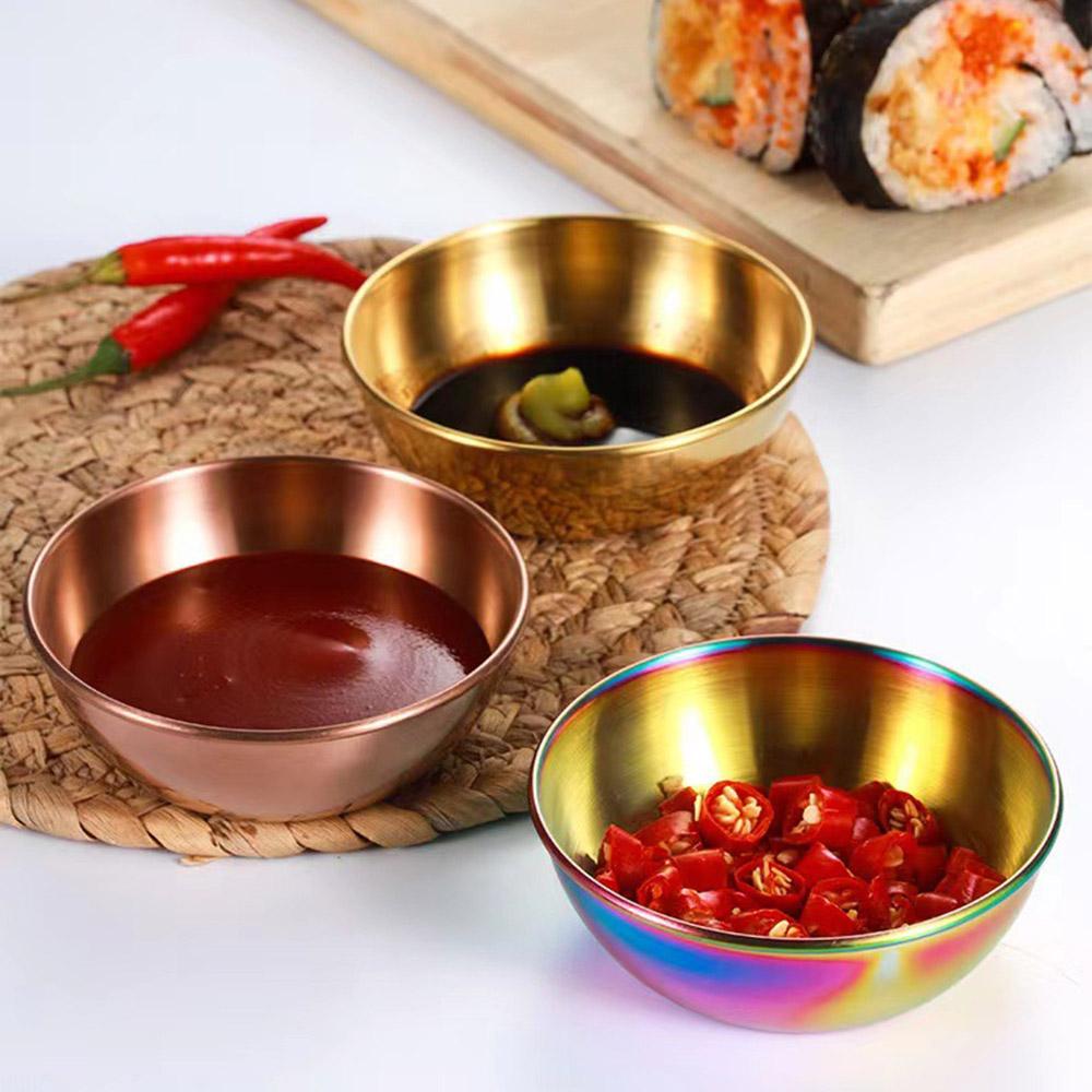 8 Stück/Set Gold Edelstahl Goldene Saucenschalen Vorspeisen Gewürz Servierschalen Sets Tablett Gewürzplatten Küchengeschirr